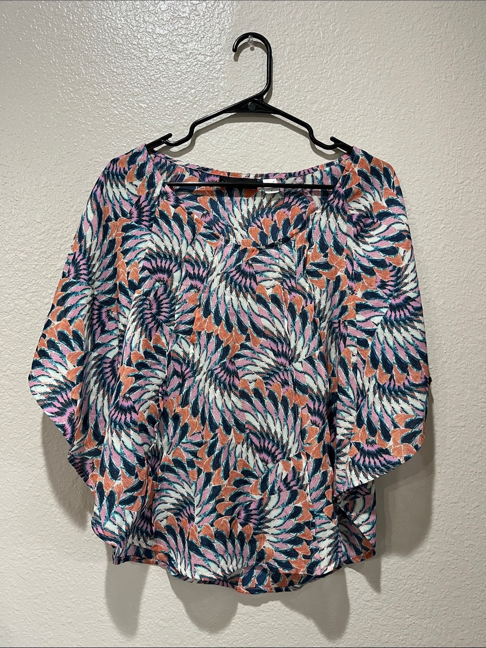 attention Floral Spiral Tunic Pink, Peach, Teal, Navy, White Sz M Boho Hippie